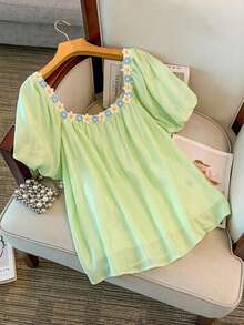 GlowEve CURVE Camisa de ajuste regular tejida de talla grande con bordado de encaje - verde menta - Ver 5