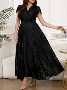 Reflora Vestido floral elegante para mujer de talla grande, vestido de invitada de boda de verano - Negro - Ver 10