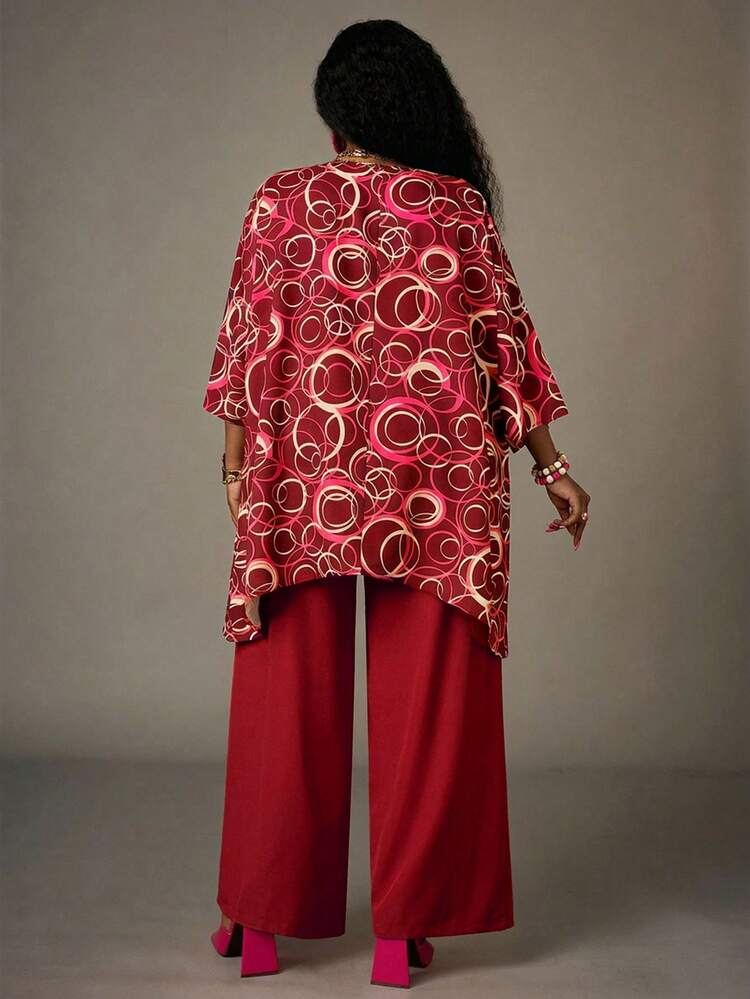 Plus Size Women All-Over Print Top And Wide Leg Pants Casual 2 Pieces Set Women Outfits Sets Women Vacation Outfit Sets Women's Holiday Outfits Summer Dress Summer Outfits For Women Spring Clothing Spring Outfit Beach Outfits For Women Vacation Outfits Women Summer Holiday Outfits Country Style For Women