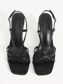 CUCCOO CHICEST 女士黑色细带细跟方头交叉绑带文字绑带宴会高跟凉鞋 - 黑色 - 查看 2