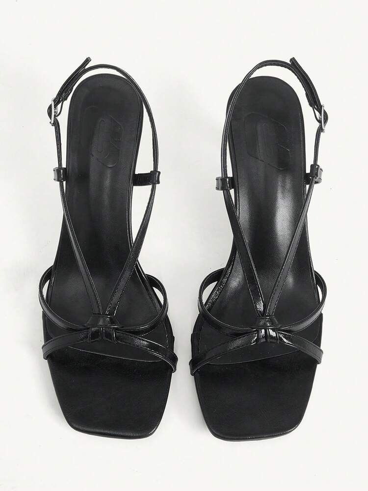 CUCCOO CHICEST Women's Shoes Black Thin Strap Thin Heel Square Toe Cross Strap Word Strap Banquet Women High Heel Sandals