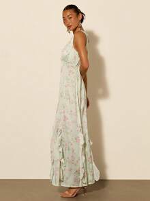 COSMINA Women's Elegant Party Floral Print Ruffle Hem Sleeveless Dress - Multicolor - View 6