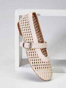 SHUZIA Ladies Elegant Woven PU Mary Jane Flats - Beige - View 6