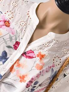Rusticease Women's Vacation Plant Pattern V-Neck Short Sleeve Casual Dress - Multicolor - View 3