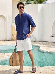 Mercer Haus Men's Crochet Straight Shorts, Lightweight Beach Vacation Wear, Summer Casual Sexy Style - White - View 3
