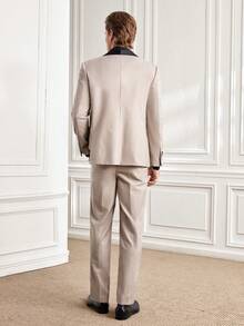 Officeau Men's 3pcs Beige Shawl Collar Luxury Suits, Blazer& Vest& Trousers, Tuxedos For Wedding/ Evening/ Prom/ Party - Beige - View 2
