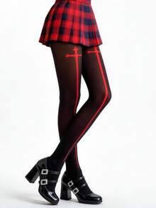ROMWE Goth 1双暗黑风格角色扮演交叉剑形丝袜连裤袜 - 黑色 - 查看 6