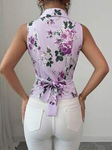 Selianne Áo kiểu nữ không tay cổ chữ V thắt eo in hình bướm, thanh lịch và lãng mạn. - Nhiều màu - Xem 6