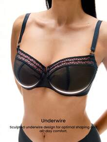 LUVLETTE Áo ngực Dream Curve Air không lót, kiểu Balconette, thoáng khí, giảm kích thước vòng một, màu đen, chất liệu lưới và ren mỏng. - màu đen - Xem 4