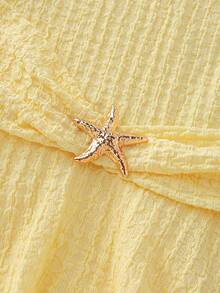 SHEIN Franclia Đầm slip không tay cổ chữ V dành cho nữ, chất liệu có họa tiết, với phần gấu xếp lớp, thích hợp cho kỳ nghỉ, hẹn hò và mặc thường ngày. - Vàng nhạt - Xem 3