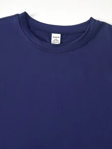 SHEIN ChillGRL Teen GirlCasual Minimalist All-Match Short Sleeve Knee-Length Dress - Navy Blue - View 3