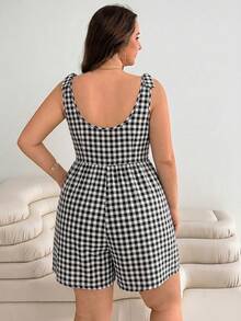 Solflare Bộ áo liền quần kẻ caro đen trắng cỡ lớn dành cho nữ, có dây rút, hoàn hảo cho kỳ nghỉ hè hoặc ngày Valentine. - Đen và trắng - Xem 2