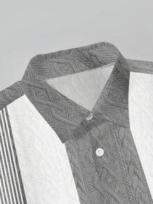 Manfinity RSRT 男士夏季休闲度假风字母印花撞色纹理面料短袖衬衫和抽绳腰短裤套装 - 彩色 - 查看 3