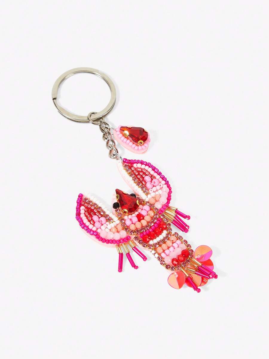 Viva Strut Mặt dây chuyền hình tôm hùm đính cườm thủ công kiểu đảo mùa hè, mặt dây chuyền tôm hùm đính kim cương tươi mới, phụ kiện ngày lễ độc đáo - Đỏ - Xem 1