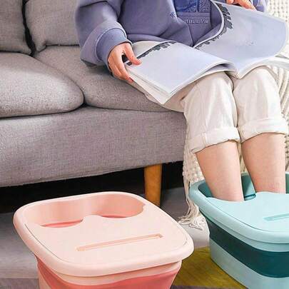 1 Piece Pink Collapsible Foot Bath Bucket, Foot Bath Tool, Foot Bath Massager, Foot Soaking Bucket, Home Collapsible Foot Bath Basin, Portable Massage Foot Washing Basin, Extendable Travel Bucket, Folding And Extendable Bucket, Student Dormitory Foot Bath Bucket, Heat Preservation, With Lid, Foot Soaking Basin, Convenient For Travel And Carrying.