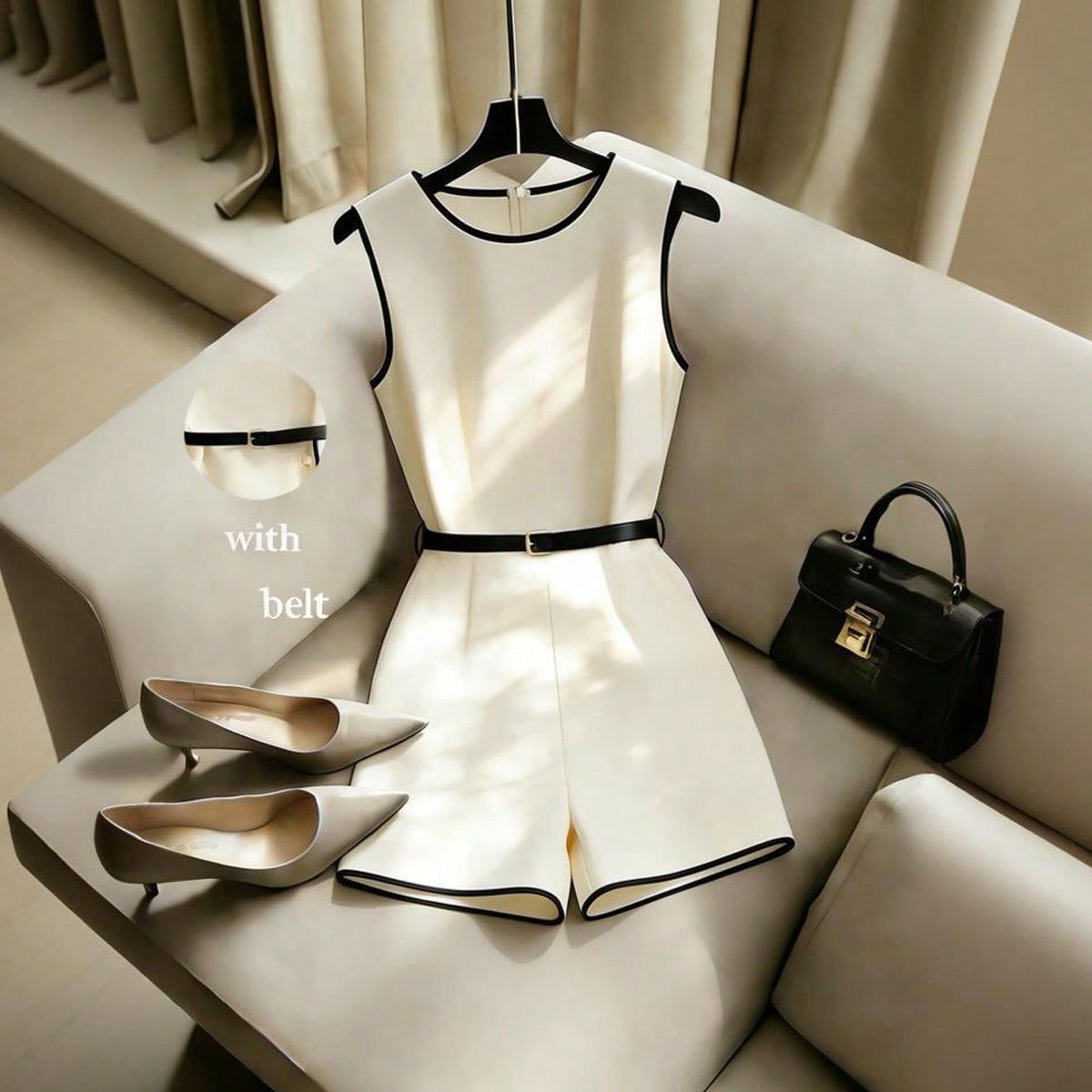 Tuta girocollo da donna , versatile per uso quotidiano, casual, per pendolarismo, vacanze, vacanze estive, outfit estivi, tuta casual, tuta da vacanza, tutina estiva, tuta smanicata da donna con collo 