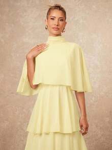 Lumalex VITNOS Falda larga de pastel sin mangas y de múltiples capas, elegante, nueva llegada de otoño/invierno - Amarillo claro - Ver 9