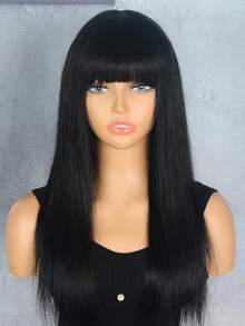 Tóc giả thẳng, mật độ 180%, tóc thật Remy màu đen tự nhiên, có mái, được làm hoàn toàn bằng máy, dành cho nữ sử dụng hàng ngày. - Natural Black - Xem 5