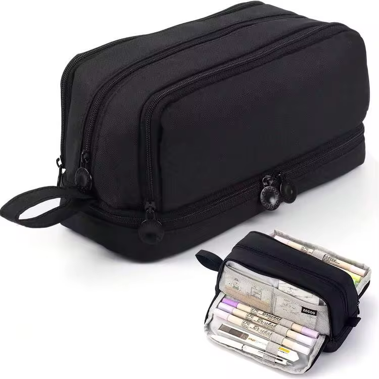 1pc Double Zipper Large Capacity Pencil Case, Student Stationery Storage Bag - Multicolor - View 4