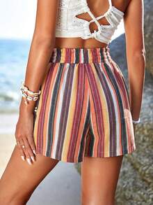 Travachic 女士休闲条纹短裤，适合度假穿着，女士夏季服装 - 彩色 - 查看 2