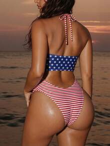 Swim SXY Áo tắm một mảnh hở lưng, cổ yếm, cạp cao gợi cảm dành cho nữ, thích hợp cho kỳ nghỉ biển hoặc ngày Quốc khánh. - Nhiều màu - Xem 2