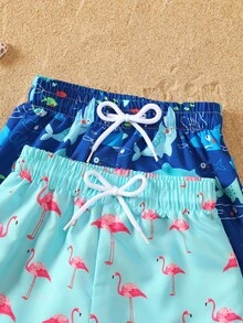 Baby Boy Summer Outdoor Beach Flamingo & Marine Life Print Shorts - Multicolor - View 5
