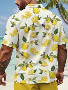 Manfinity RSRT Áo sơ mi Hawaii nhiệt đới cỡ lớn dành cho nam - Họa tiết quả chanh mùa hè, bãi biển mùa hè, cổ áo cổ điển, áo sơ mi ngày lễ thường ngày - Nhiều màu - Xem 2