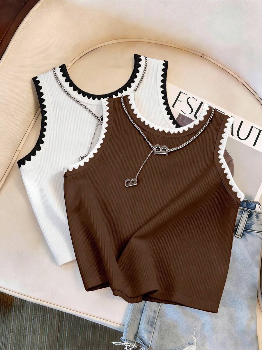 Resyla 2件装女士时尚贝壳边刺绣背心 - 彩色 - 查看 1