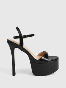 CUCCOO LuxiPop 女士高跟凉鞋，厚底防水性感厚底高跟凉鞋，适合夜店、圣诞派对、春夏、度假等场合，2000年代风格 - 黑漆漆 - 查看 1