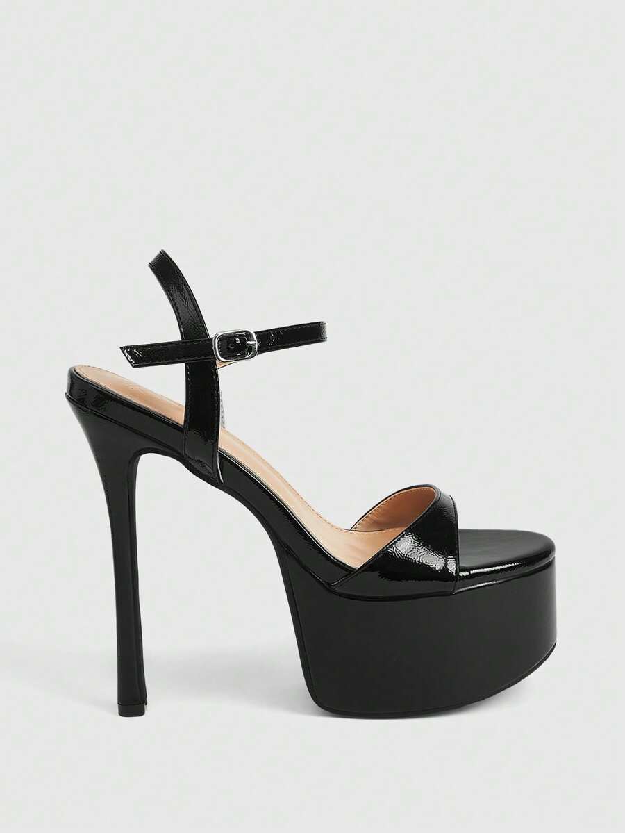 CUCCOO LuxiPop 女士高跟凉鞋，厚底防水性感厚底高跟凉鞋，适合夜店、圣诞派对、春夏、度假等场合，2000年代风格 - 黑漆漆 - 查看 1