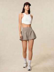 OutZeal 女士运动短裤 健身跑步收腹内置短裤 带口袋运动裤 - 卡其色 - 查看 6