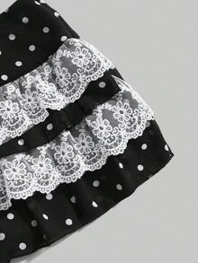 ROMWE Kawaii Chân váy ngắn nữ kiểu retro chấm bi viền ren, dáng nữ sinh, cạp thấp, phù hợp cho mùa tựu trường. - màu đen - Xem 4