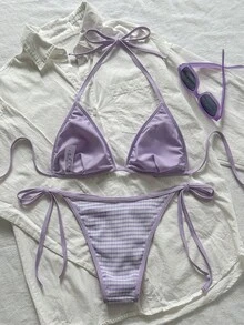 Swim Mod Bikini de 2 piezas con cuello de halter y lazada, para primavera/verano 2026 - Multicolor - Ver 2