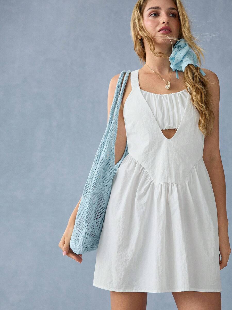 WESTFADE 褶皱胸衣上衣和宽松迷你连衣裙组合 - 白色 - 查看 1