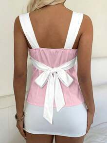 CovetEZ 2026新款甜美休闲派对粉白撞色拼接露背系带吊带背心（女款） - 彩色 - 查看 2