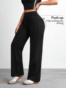 Flexra 女士直筒阔腿牛仔裤 - 黑色 - 查看 3