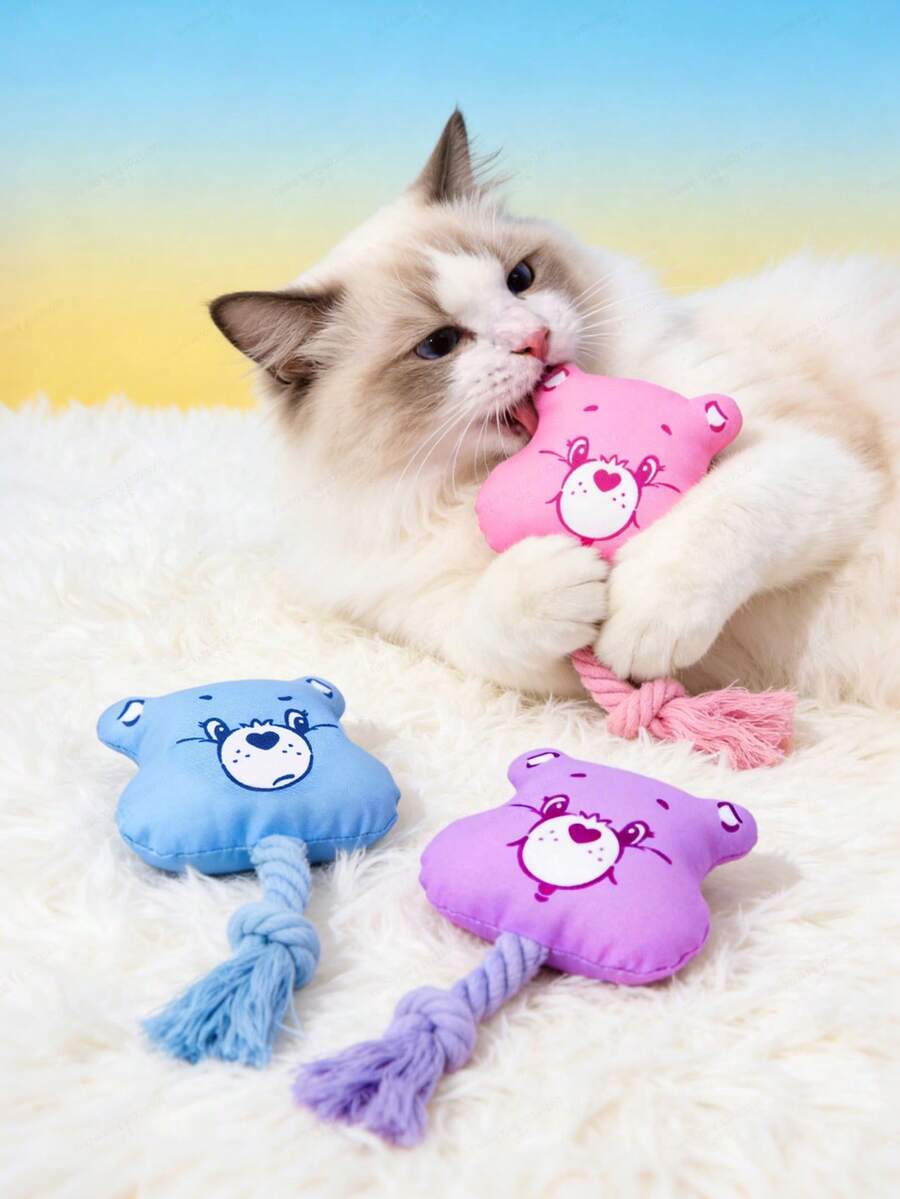 SHEIN X Care Bears 1 Đồ chơi thú cưng hình nhân vật hoạt hình, có thể cắn được, kèm giấy cuộn, thích hợp cho mèo và chó chơi đùa, Gấu cổ vũ, Gấu chia sẻ - Nhiều màu - Xem 1