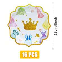 Set di stoviglie monouso per 16 persone, con gonne a forma di corona a quattro petali, piatti, tovaglioli, bicchieri di carta, adatto per compleanni, matrimoni, feste a tema, picnic in famiglia - Visualizzare 9