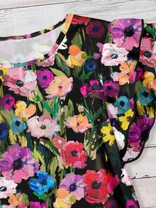EMERY ROSE Women's Casual Floral Print Cap Sleeve Blouse, Summer Women Spring Outfit - Multicolor - View 5