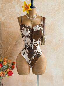 Soleia 女士时尚奶牛印花吊带连体衣，夏季必备 - 彩色 - 查看 4