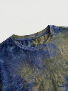 NEON BLANC T-shirt à manches courtes en tricot décontracté à imprimé tie-dye pour hommes - Bleu marine - Voir 3
