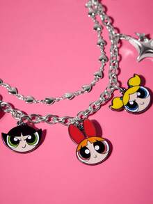 THE POWERPUFF GIRLS X SHEIN 时尚甜美锌合金包包挂饰、钥匙扣、吊坠、纪念品、收藏品，可用于送礼，也可用于钱包、书包、背包、汽车配件等，花朵、泡泡和毛茛图案，心形吊坠 - 彩色 - 查看 4