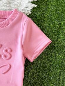 Elladie kids Bộ 2 món cho bé gái, kiểu dáng thường ngày, dễ thương, tối giản, áo thun ngắn tay "Con gái cưng của bố" và quần short, thích hợp cho mùa xuân/hè. - Màu Hồng baby - Xem 6