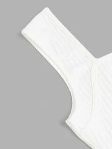Elenzga Women's Solid Color Button Design Bodysuit, Suitable For Beach Vacation In Summer - White - View 6