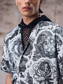 Skyrend Camisa de playa floral para hombre, graffiti vintage minimalista negro casual de verano XS-XXL - Negro - Ver 7