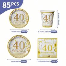 Gold Balloons 40th Anniversary Disposable Plates, Napkins And Cups Set, Serves 20 Guests. This Disposable Party Set (Including Plates, Napkins And Cups) Is Perfect For Birthday Parties, Weddings And Family Picnics. - View 11