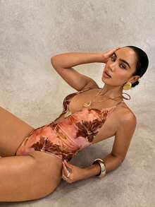 Bộ đồ bơi liền thân DivaQ Bohemian Sexy in họa tiết hoa dâm bụt - màu nâu - Xem 8