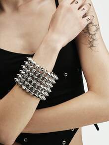 MortiRose 2pcs Punk Style ABS Plastic Rivet Bracelet Couples Set, Women Silver Personalized Rivet Bangle, Suitable For Daily Wear, Party, Music Festival - Silver - View 7