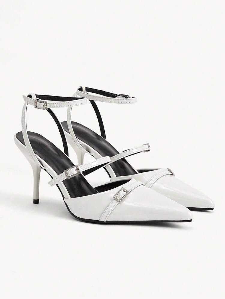 CUCCOO CHICEST Women's Shoes Spring And Summer New Fashion Ankle With Rhinestone Pin Buckle Structural Design Pointed Wine Glass Heel High Heel Fashion Elegant Temperament Sexy Beige Crystal PU Material Slingbacks Dress Shoes Dating Afternoon Tea Party Valentine's Day Elegant Wear