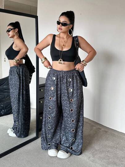 SHEIN Whyspr 大码女式深色破洞牛仔裤